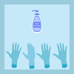 Obraz premium hand gloves and hand sanitizer illustration ,symbol of protection for symbol for cleanliness