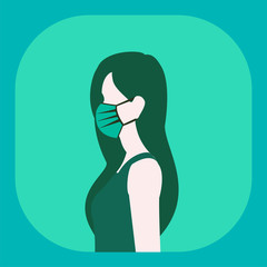 illustration Woman wearing face mask because of Air pollution or virus epidemic