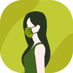 Woman wearing face mask,flat design,symbol of protection against viruses and bacteria