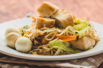 Sauteed Bean Sprouts with Chicken, Veggies, Quail eggs and Tofu (Gisinsang Toge na may Tokwa at Pugo)- Side View