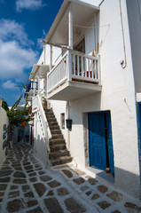 Fototapeta na wymiar Pretty blue and white houses in Chora, Mykonos, Greece