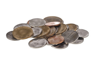 Romanian currency. Close-up photo of Romanian coins