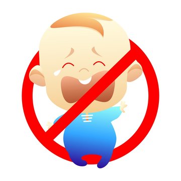 Vector stock isolated childfree or voluntary childlessness. Illustration icon for childless by choice. Crying child free symbol with red prohibitory sign on white background. Baby ban, no children