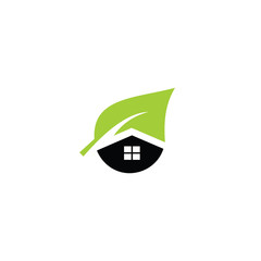 green leaves eco home, vector logo design template