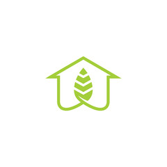 green leaves eco home Monogram Style logo, vector logo design template
