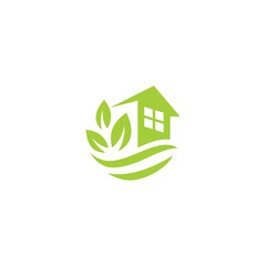 green leaves eco home, vector logo design template