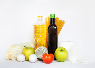 Groceries on a white background. Close up