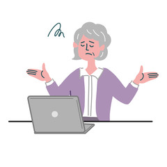 女性　主婦　シニア　パソコン　呆れている