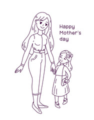 Happy friendship day. Mother and daughter. Doodle kawaii style