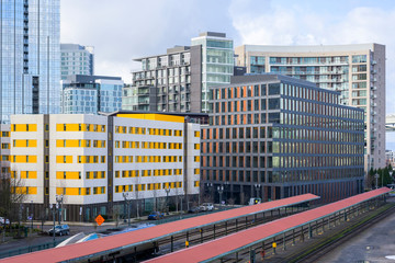 Modern multi-story apartment buildings near Old Portland Railway Station