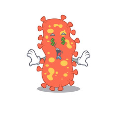 Rich cartoon character design of bacteroides with money eyes
