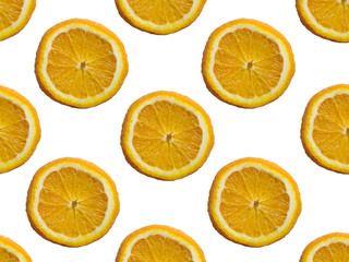 Seamless pattern with orange slices on a white background.