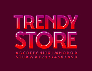 Vector Red logo Trendy Store with Glossy Elegant Font. Gradient color Alphabet Letters and Numbers