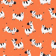 Seamless vector pattern with cartoon zebras. Kids print. Background for baby products. - 343748530