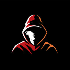 Mysterious man in a hood on a dark background. Made on a urban style in the category of underground street art. Can be used for logo, graffiti, print, avatar. Vector graphics - obrazy, fototapety, plakaty