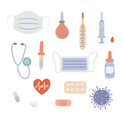 Set of medical supplies in vector