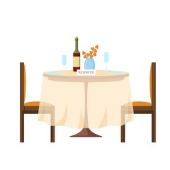 Reserved, sign on a table in a restaurant in cartoon style. The reserved banquet for the celebration of the event, made in a trendy elegant style. Suitable for serving, exclusive template, site.