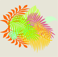 Fototapeta na wymiar Palm leaf ringel tshirt print embroidery graphic design vector art