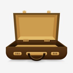 Open empty case. The concept of an still empty suitcase, preparation for travel, business trip, wandering, loading luggage, moving to a new place.