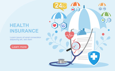 Health insurance concept.Healthcare, finance and medical service. Vector illustration about health insurance.