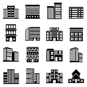 16 set of Building Icon vector, building symbol illustration design