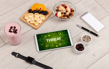 Healthy Tablet Pc compostion with THREAT inscription, immune system boost concept