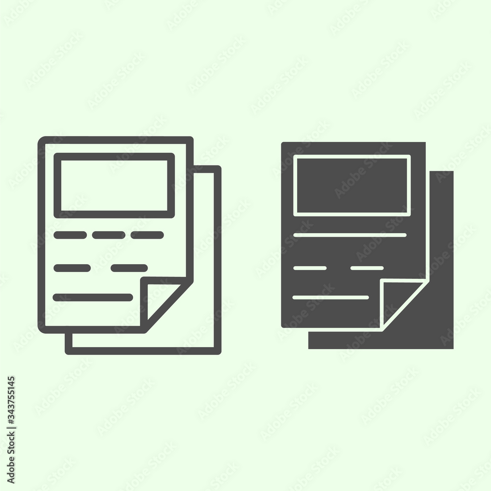 Poster report line and solid icon. business documentation text file outline style pictogram on white backgr