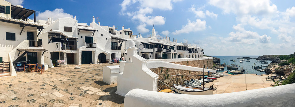 View over the harbor of Binibeca, old fishing village in Menorca, Sant Lluis, Balearic Islands, Spain