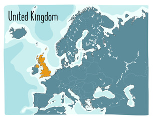 Colorful vector map of the UK highlighted in Europe.