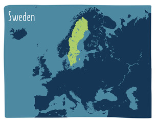Colorful vector map of Sweden highlighted in Europe.
