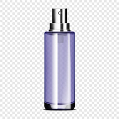 Clear glass spray bottle on transparent background, vector mockup. Cosmetic product packaging, template for design
