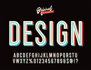 Design. Vintage 3D Inline Condensed Alphabet. Old School Retro Typography.