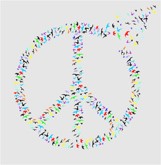 peace sign and birds print embroidery graphic design vector art