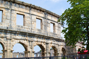 Naklejka premium Walls of the Pula Arena, the only remaining Roman amphitheatre entirely preserved, in Pula, Croatia