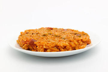 Kimchi fried rice on white background