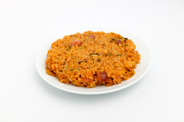 Kimchi fried rice on white background