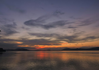 Obraz na płótnie Canvas Sunset over river Brahmaputra, Assam, India. 