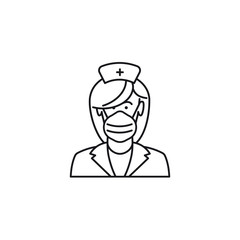 Nurse with face mask vector line icon