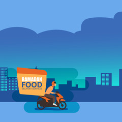 Food delivery service, motorcycle transportation online order by phone during quarantine period.