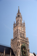 Fototapeta na wymiar Tower of the New Town Hall. Marienplatz, Munich, Bavaria, Germany.