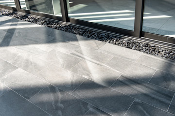beautiful terrace, grey floor tile outdoor.
