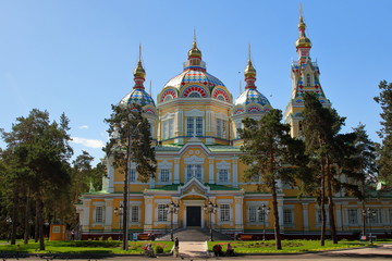 Fototapeta na wymiar Zenkov's Cathedral in Almaty Center