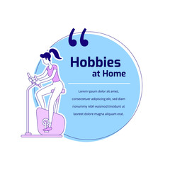Exercising on bike flat silhouette vector character quote. Woman working out. Hobbies at home. Citation blank frame template. Speech bubble on white background. Quotation empty text box design