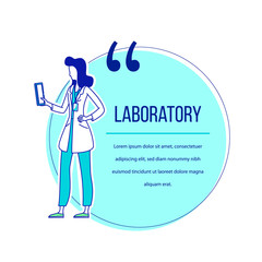Laboratory flat silhouette vector character quote. Citation blank frame template. Female doctor, lab worker, woman scientist. Speech bubble on white background. Quotation empty text box design