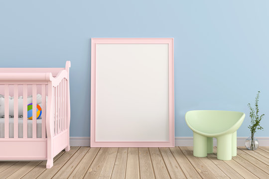 baby room and frame for mockup 3d rendering