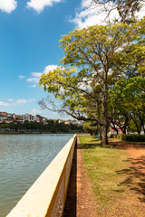 Famous lake in the city of Bragança Paulista. Sunny day and blue sky in the well-known tourist city in the interior of São Paulo, Brazil.