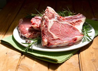 dish with steak on the wooden table