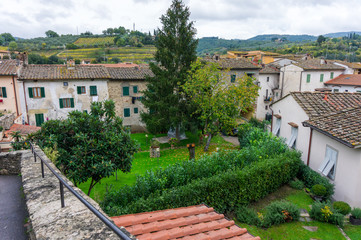 view of historical centre town of Greve in Chianti, Florence, Italy