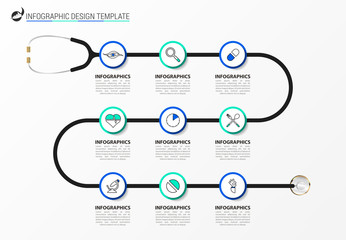 Obraz premium Medical and Health. Infographic design template with stethoscope