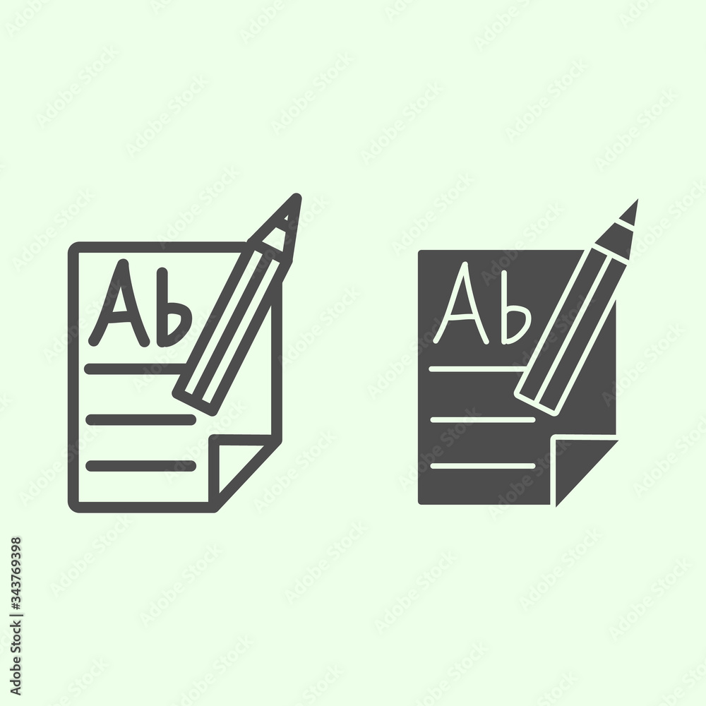 Poster file and pencil line and solid icon. document with pencil outline style pictogram on white backgroun
